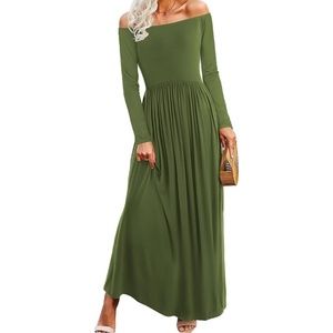 NWOT Amoretu Womens' Maxi Dress with Long Sleeve Off Shoulder - Olive Gr…